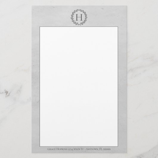Gray Monogram Wreath Briefpapier (Vorderseite)