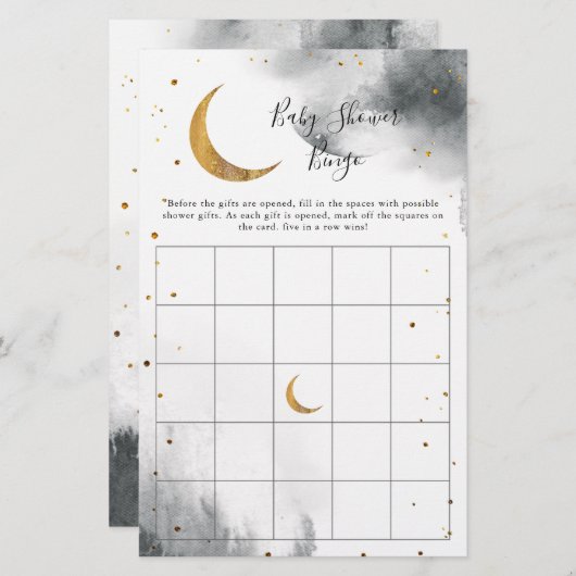 Gray Moon Baby Shower Bingo Game (Vorne/Hinten)