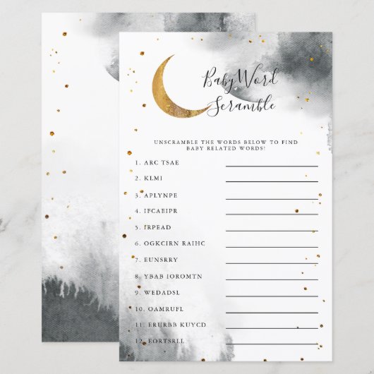 Gray Moon Baby Shower Word Scramble Game (Vorne/Hinten)