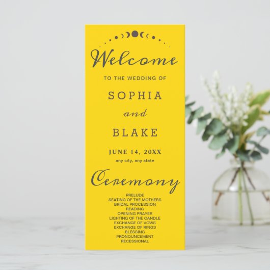 Gray Moon Phases Gold Wedding Program (Stehend Vorderseite)