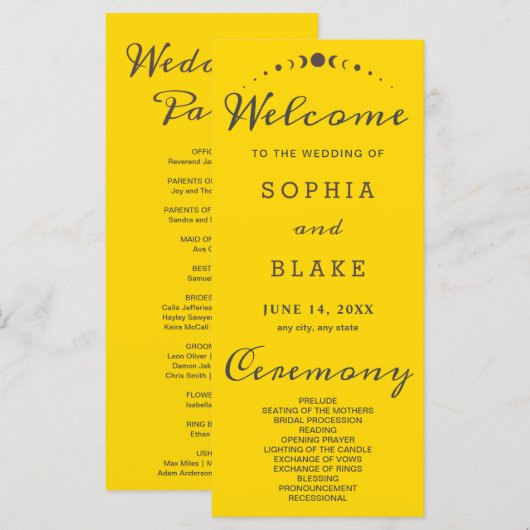 Gray Moon Phases Gold Wedding Program (Vorne/Hinten)