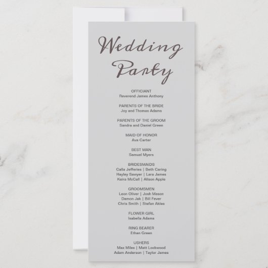 Gray Moon Phases Light Gray Wedding Program (Rückseite)