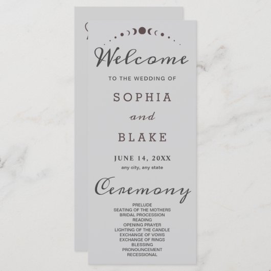 Gray Moon Phases Light Gray Wedding Program (Vorne/Hinten)