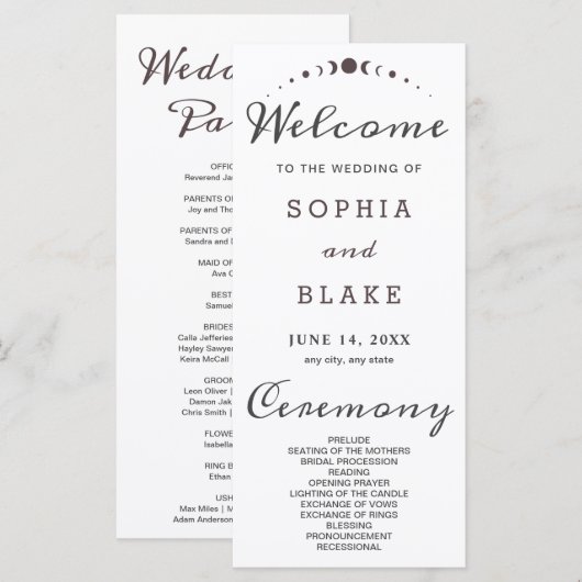 Gray Moon Phases White Wedding Program (Vorne/Hinten)