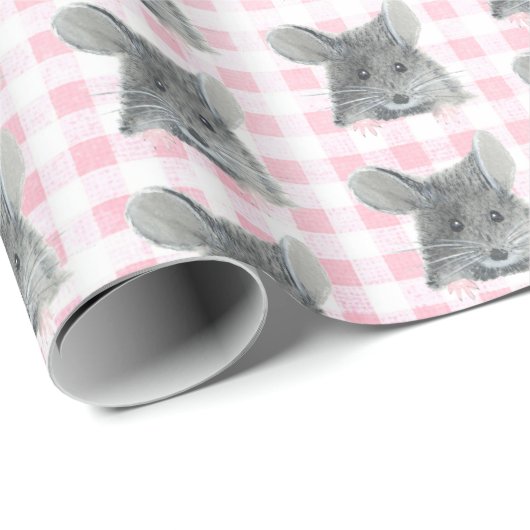 Gray Mouse auf Gingham Geschenkpapier (Rolleneckpunkt)