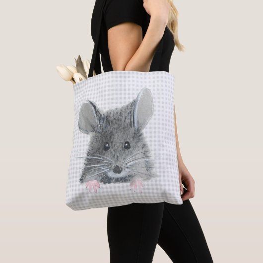 Gray Mouse auf Gingham Tasche (Von Nahem)