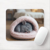 Gray Mouse Sleeping in a Pink Slipper Mousepad (Mit Mouse)