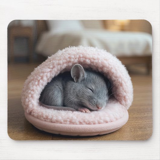 Gray Mouse Sleeping in a Pink Slipper Mousepad (Vorne)