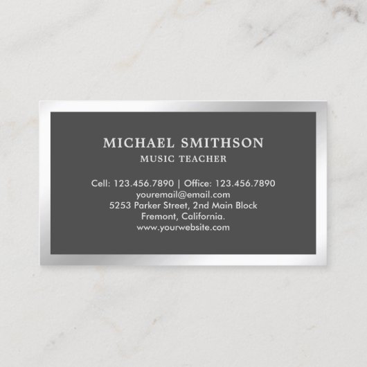 Gray Music Teacher Silver Foil Drum Kit Drummer Visitenkarte (Rückseite)