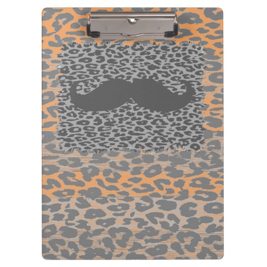 Gray Mustache und Leopard Print Klemmbrett (Vorderseite)
