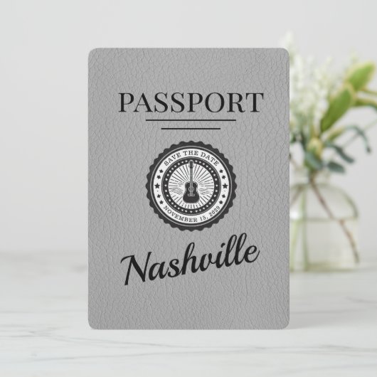 Gray Nashville Passport Save the Date (Stehend Vorderseite)