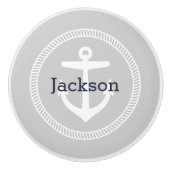 Gray Nautical Anchor Monogram Keramikknauf (Vorderseite)