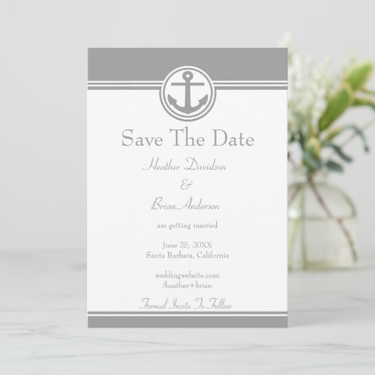 Gray Nautical Anchor Save the Date (Stehend Vorderseite)