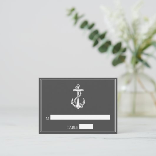 Gray Nautical Anchor Wedding Platzkarten (Stehend Vorderseite)