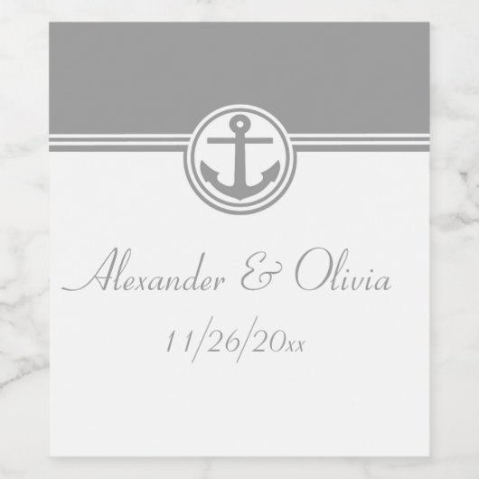 Gray Nautical Anchor Weinetikett (Einzelnes Label)