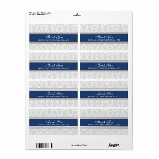 Gray Navy Blue Damask Wedelmarken (Vorne)