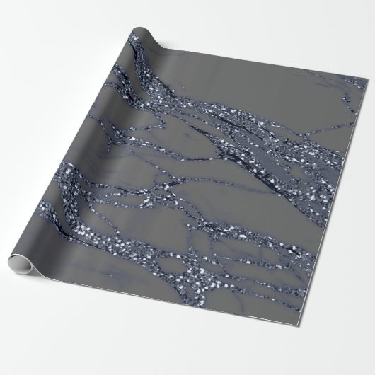 Gray Navy Spark Graphite Glitzer Marmorstein Lux Geschenkpapier (Ungerollt)