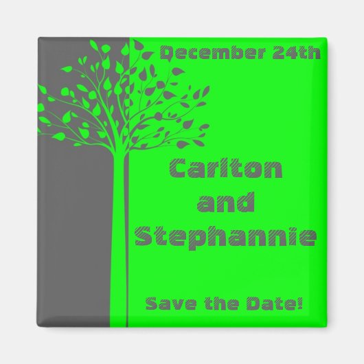 Gray/Neon Green Tree Wedding Magnet Gefallen (Vorne)