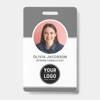 Gray Neutral Modern Company Employee Foto QR ID Ausweis