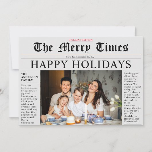 Gray Newspaper Happy Holidays Fun Foto Card Einladung (Vorderseite)