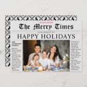 Gray Newspaper Happy Holidays Fun Foto Card Einladung (Vorne/Hinten)