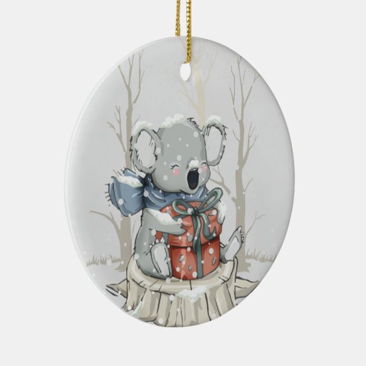 Gray Niedlich Koala Snowfall Keramik Ornament (Rechts)