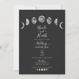 Gray Night Sky Moon Phases Watercolor Wedding Einladung