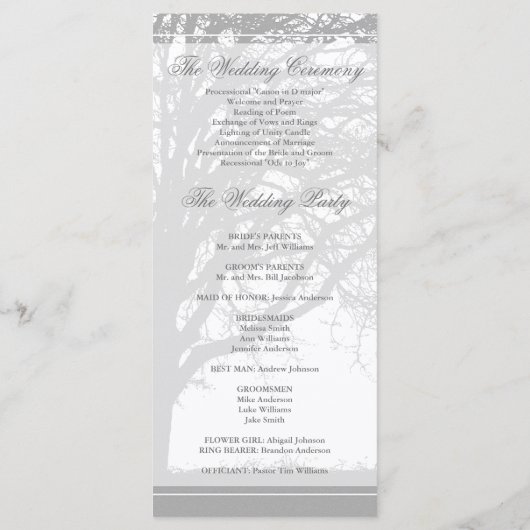 Gray Oak Tree Winter Wedding Programm (Rückseite)