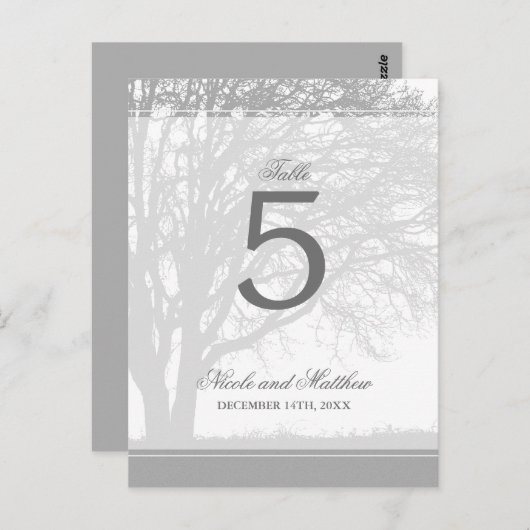 Gray Oak Tree Winter Wedding Tischnummer (Vorne/Hinten)