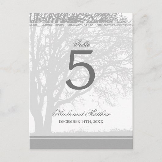 Gray Oak Tree Winter Wedding Tischnummer (Vorderseite)