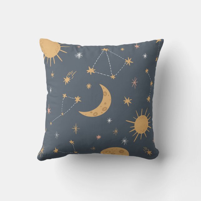 Gray Ochre Hand Drawn Illustriert Star Kissen (Rückseite)