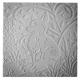 Gray Ombre Fox Woodland Embossed Winter Snowflake Fliese