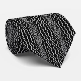 Gray On Black Curvy Twisty Line Drawing Pattern   Krawatte