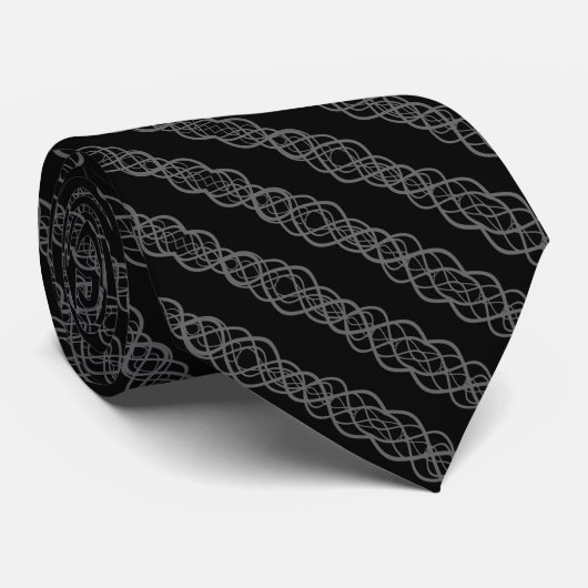 Gray On Black Twisted Curvy Line Drawing Pattern Krawatte (Gerollt)