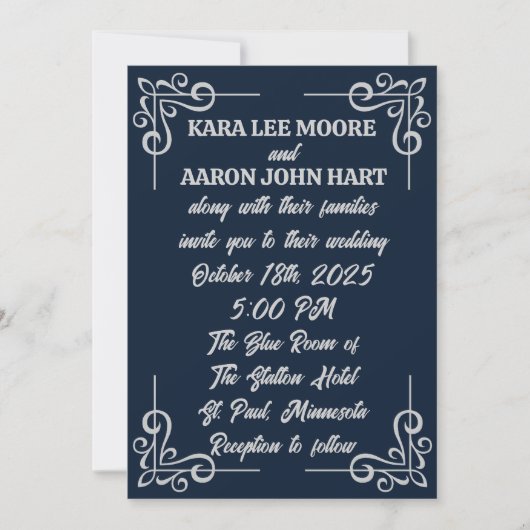 Gray on Slate Blue Edwardian Wedding Einladung (Vorderseite)