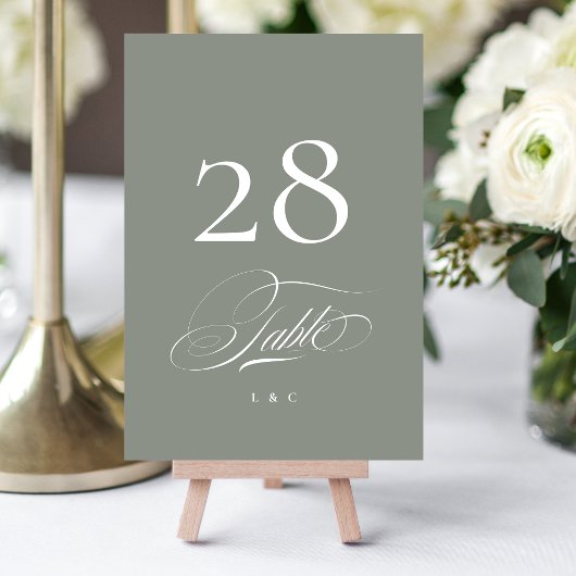 Gray on White Elegant Calligraphy Wedding Tischnummer