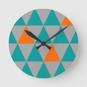 Gray Orange and Teal Triangle Clock Runde Wanduhr