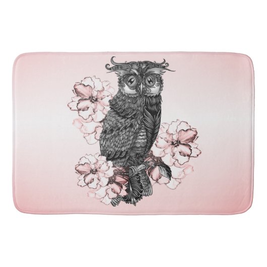 Gray Owl Pink Orchids Badematte (Vorderseite)