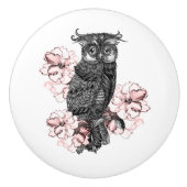 Gray Owl Pink Orchids Keramikknauf (Vorderseite)