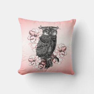 Gray Owl Pink Orchids Kissen