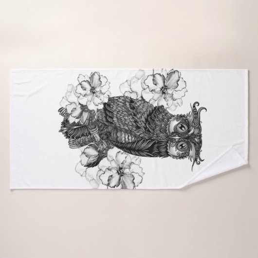 Gray Owl White Orchids Badehandtuch (Badehandtuch)