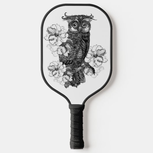 Gray Owl White Orchids Pickleball Schläger (Vorderseite)