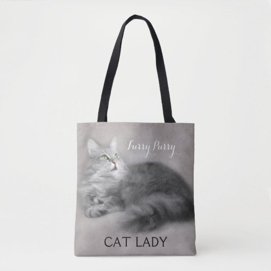Gray Painted Crazy Cat Lady Tote Bag Tasche (Vorderseite)