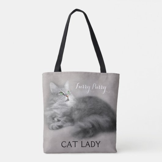 Gray Painted Crazy Cat Lady Tote Bag Tasche (Rückseite)