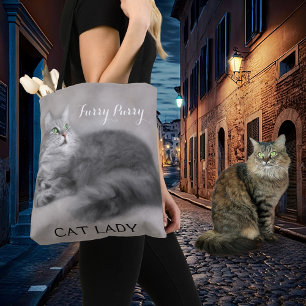 Gray Painted Crazy Cat Lady Tote Bag Tasche