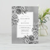 Gray Painterly Floral Romance Wedding Einladung (Stehend Vorderseite)