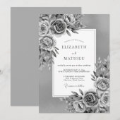 Gray Painterly Floral Romance Wedding Einladung (Vorne/Hinten)