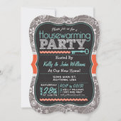 Gray Paisley; Chalkboard Housewarming Party Einladung (Vorderseite)