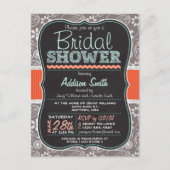 Gray Paisley Chalkboard Look Brautparty Einladungspostkarte (Vorderseite)