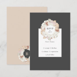 Gray Pampas Charcoal Wreath Boho Monogram Wedding RSVP Karte